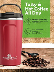 Reusable Coffee Cup | Travel Mug with Lid & Handle | Stainless Steel Insulated Thermos Flask for Hot & Cold Drinks | Leak Proof Tumbler for Tea, Coffee, Iced Drinks | No BPA