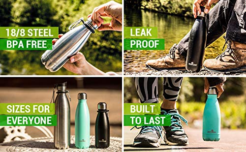 Greens Steel Stainless Steel Water Bottle | Double Wall Vacuum Insulated Flask | Carier Holder & Gift Box Included | Reusable, Leak Proof Sports Bottle for Adults & Kids | BPA Free